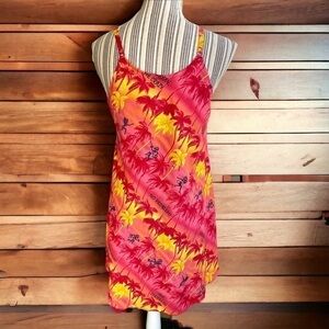 Rima beach dress, size M, fun retro Caribbean print, adjustable straps, EUC